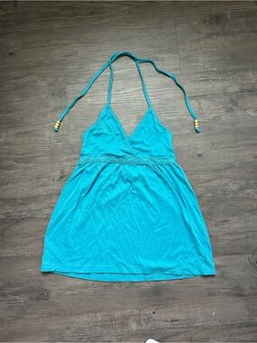 Moda International Teal Halter Babydoll Tank with Bead Accents